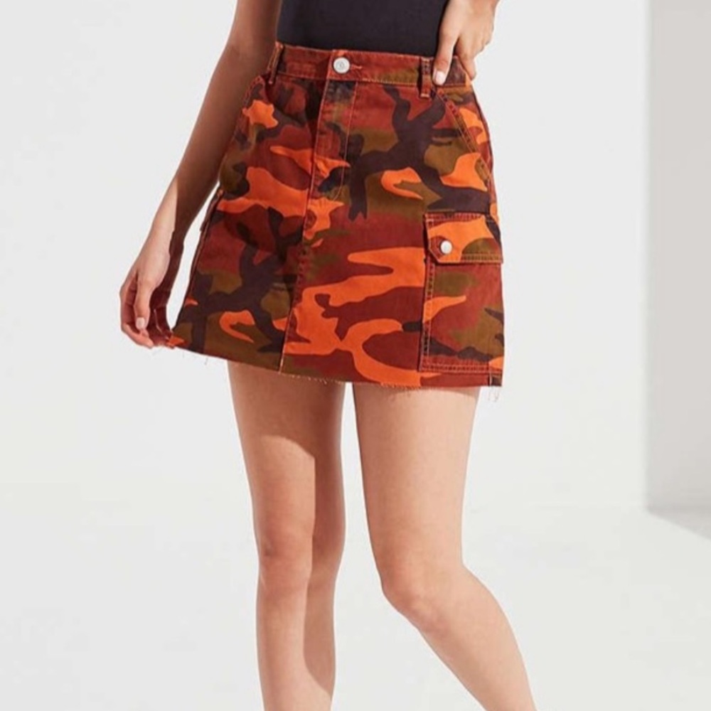 Orange Camo BDG Mini Jean Skirt. Size Medium